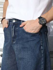 Logeqi® Jeans Vaqueros Lavados Versátil Baggy De Hombre - Azul Marino - Ver 9