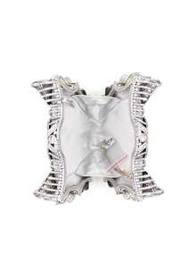 Clutch de luxo em formato de cisne, prateada com cristais, para ocasiões especiais. Bolsa de mão com strass em formato de animal, ideal para casamentos e festas de noiva. Mini bolsa feminina prateada e rosa com strass, perfeita para bailes e festas. Acompanha caixa de presente requintada. - Prata - Ver 10