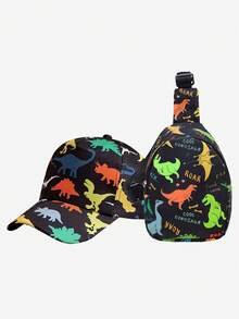 2 piezas Conjunto de gorras de béisbol con estampado de dinosaurios de dibujos animados para niños, disponible en patrón de dinosaurio de dibujos animados negro y patrón de dinosaurio espacial de dibujos animados azul, sombrero de sol detallado y fantástico, práctico y ligero, regalo ideal para cumpleaños y vacaciones, adecuado para niños y niñas para uso casual, al aire escolar en primavera y verano - Multicolor - Ver 13