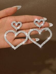 1对女士情人节梦幻闪亮粉色耳环，心形设计，浪漫可爱，情人节、妈妈、母亲节礼物 - 彩色 - 查看 3