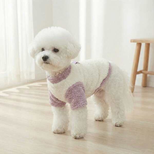 1pc Plush Pet Sweatshirt, Thick & Warm For Autumn/Winter, Fashionable Color Blocking, Soft & Comfortable