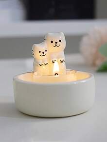 A Charming Cat-Shaped Candlestick - An Adorable Desktop Decorative Candlestick, Perfect For Home And Café Décor, Suitable For Bathrooms, Desktops, And Dining Rooms. An Ideal Scented Candle Holder, This Ceramic Cat-Shaped Candlestick Is A Warm And Inviting Home Decoration, Adding Ambiance To Your Home, Café, Or Bathroom. - 彩色 - 查看 2