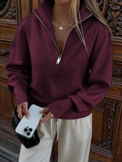 Pull d'hiver pour femmes Live To Mo, décontracté chic, mode de navette, cardigan tricoté zippé à manches longues, essentiel pour les sorties quotidiennes