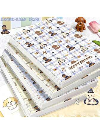 Anteckningsbok med söt tecknad valp i 4 stilar, A5-format - 60 ark/120 sidor, olika färger, lätt att skriva på, utbytbara innersidor, anteckningsbok med tjockt omslag, lämplig för skolan, kontoret, kontorsmaterial, nödvändig för skolstarten, present till vänner, omslag, intressant design