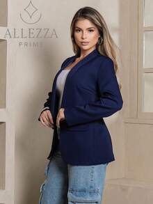 Max Blazer Tailored Luxury Casual Basic Social Sport Elegant Slim Fit Fitted New Release Simple Fabric Faux Pockets Blazer Evening Holiday Wedding Office Daily Birthday Party Formal And Evening Travel Stage And Concert Airport Wear All - Màu xanh hải quân - Xem 3