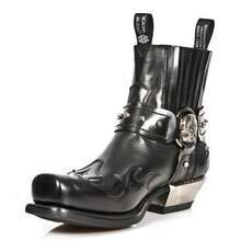 New Men's Short Boots Embroidered Thick Heel Black Burnt Flower Roman Style Punk Boots - Brown - View 6