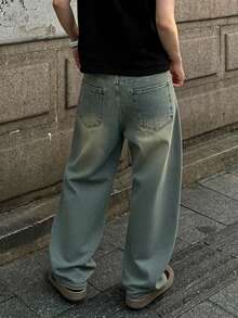 Quần jeans ống rộng dáng suông màu vàng mù tạt cổ điển, phong cách đường phố Mỹ, thêu họa tiết, thích hợp cho mọi mùa. - Màu Mù tạt vàng - Xem 6