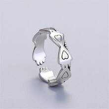 Anillo de corazón de palma de joyería abierta de plata tailandesa retro punk, regalo de cumpleaños para estudiantes - Plata tailandesa vintage envejecida - Ver 1