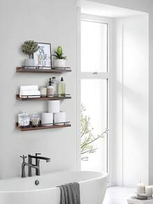 3PCS Estante de pared para baño, cocina, sala de estar, estante divisorio flotante con diseño modular, fuerte capacidad de carga para decoración de libros, versátil para la organización y exhibición del hogar - Café integral - Ver 2