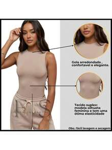 Body Feminino Regata Gola Careca Suplex Com Forro Bory Básico