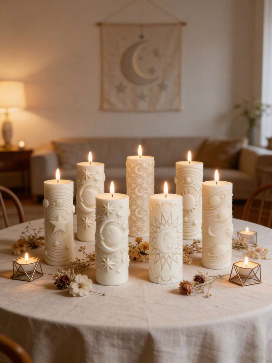 Lumânare în relief cu stele și lună, ediție limitată, stil islamic, decorare de festival, ornament de atmosferă, Ramadan Kareem