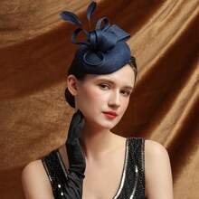 1件装女士头饰，茶会婚礼德比帽教堂新娘鸡尾酒会羽毛夹发箍