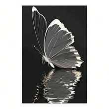 1Pc Framed Ready To Hang, Sleek Black & White Butterfly With Reflection Canvas Wall Art, Prints For Living Room, Bedroom, Office, Modern Home Decoration   , Art Poster Apartment Room Decor Aesthetic, Wrapped Framed Canvas Print Suitable For Minimalist & Elegant Style Likes, Canvas Painting Wall Art Poster, Minimalism Canvas Prints, Posters And Prints Wall Art Pictures For, Artwork Suitable For Living Room And Dining Room Decoration Painting - 紅白色 - 查看 1