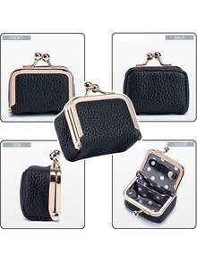 Mini Women's Genuine Leather Jewelry Box, Leopard And Cow Print, Vintage Portable Genuine Leather Coin Purse, Jewelry Box With Kiss Lock, Mini Travel Ring Box, Suitable For Storing Earrings, Rings And Necklaces, Women's Gift, Cosmetic Bag, Coin Purse, Essential For Girls, Personalized Gift - Multicolor - View 4