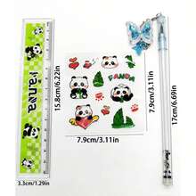 1个透明铅笔盒，考试文具袋（含防水PVC拉链口袋），1支蝴蝶笔，1把熊猫尺，1张熊猫贴纸（黑白两色） - V - 查看 2