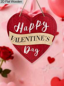 1pc Heart-Shaped Valentine'S Day Wooden Pendant, 2D Flat "Happy Valentine'S Day" Design Hanging Decoration, Valentine'S Day Romantic Gift, Suitable For Home, Party, Wall, Door, Cafe Decoration - Multicolor - View 5