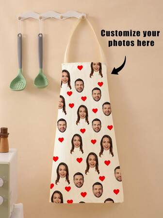 1pc Linen Fruit & Vegetable Apron, Personalized Chef/Cooking Apron With Portrait, Pet Photo, Unisex Design, Adjustable Adult Apron, Striped Restaurant Chef Apron, Outdoor Camping, Picnic, Unique Gift For Mom, Dad, Couples (Patterns Are Cut-Out, Patterns May Vary Slightly/Random Pattern, Random Buckle Style)
