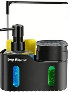 Conjunto de Dispenser de Sabão de Cozinha, Conjunto de Sabonete Líquido para as Mãos e Louça, Organizador de Pia de Balcão com Suporte para Esponja, Suporte para Pano, Escorredor e Suporte para Escova, Garrafas Recarregáveis para Cozinha e Banheiro, Utensílios Práticos de Cozinha, Decoração Moderna para Casa - Multicolorido - Visão 13