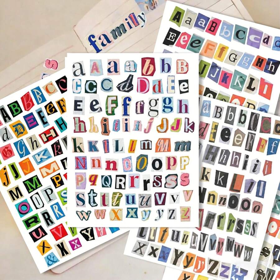 12pcs Vintage Letter Stickers, Small Ransom Letter Stickers, Suitable For Scrapbooking, Diary, Notebook, Laptop, Water Bottle, DIY Crafts, Gifts, Miscellaneous Journal - Multicolor - View 1