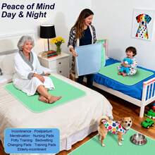 Washable Bed Pads 4 Pack 34"X36", Reusable Incontinence Underpads With Extra Heavy Absorbency For Diaper Changing, Pee Pads, Puppy Pads, Waterproof Sofa And Floor Protector, Green And Blue - Green - View 7
