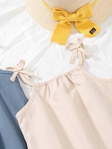 2pcs/Set Cute Girls Summer Dress, Sleeveless With Ruffle Hem, Casual & Versatile Princess Style For Girls - Navy Blue - View 3