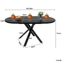 Round Extendable Table With Marble Look - 100 Cm (Extendable To 140 Cm) - Black - View 6