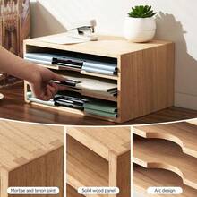 Wooden Desktop Organizer Paper Storage Letter Tray File Sorter - Desk Rack Magazine File Dividers Holders For Home Office Accories Wood Desk Cabinet With 3 Layer Trays Natural 3KWJG-NA - 3層0抽屜 - 查看 6