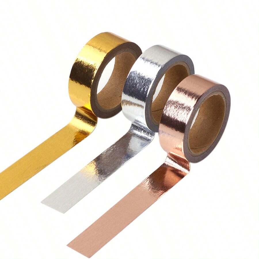 0.59 Inch X 16.4 Ft Gold & Silver Metallic Foil Tape, DIY Decorative Paper Tape, Reflective Gift Wrapping Ribbon Sticker, Suitable For Walls, Furniture, Notebooks, Scrapbooks, Home Decor - Multicolor - View 1