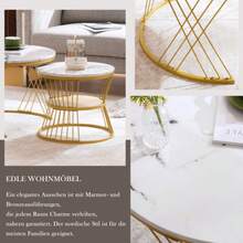 (WF319028AAA) Modern Nesting Coffee Table, High Gloss Coffee Table Set, Marble Veneer Sofa Side Nest Of Tables Round End Tables, Set Of 2, Gold Color Frame - 白色 - 查看 5