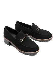 Women's Loafers Shoes Slip-On Chunky Platform Comfortable Dressy Business Casual Loafers - Đen/da lộn - Xem 1