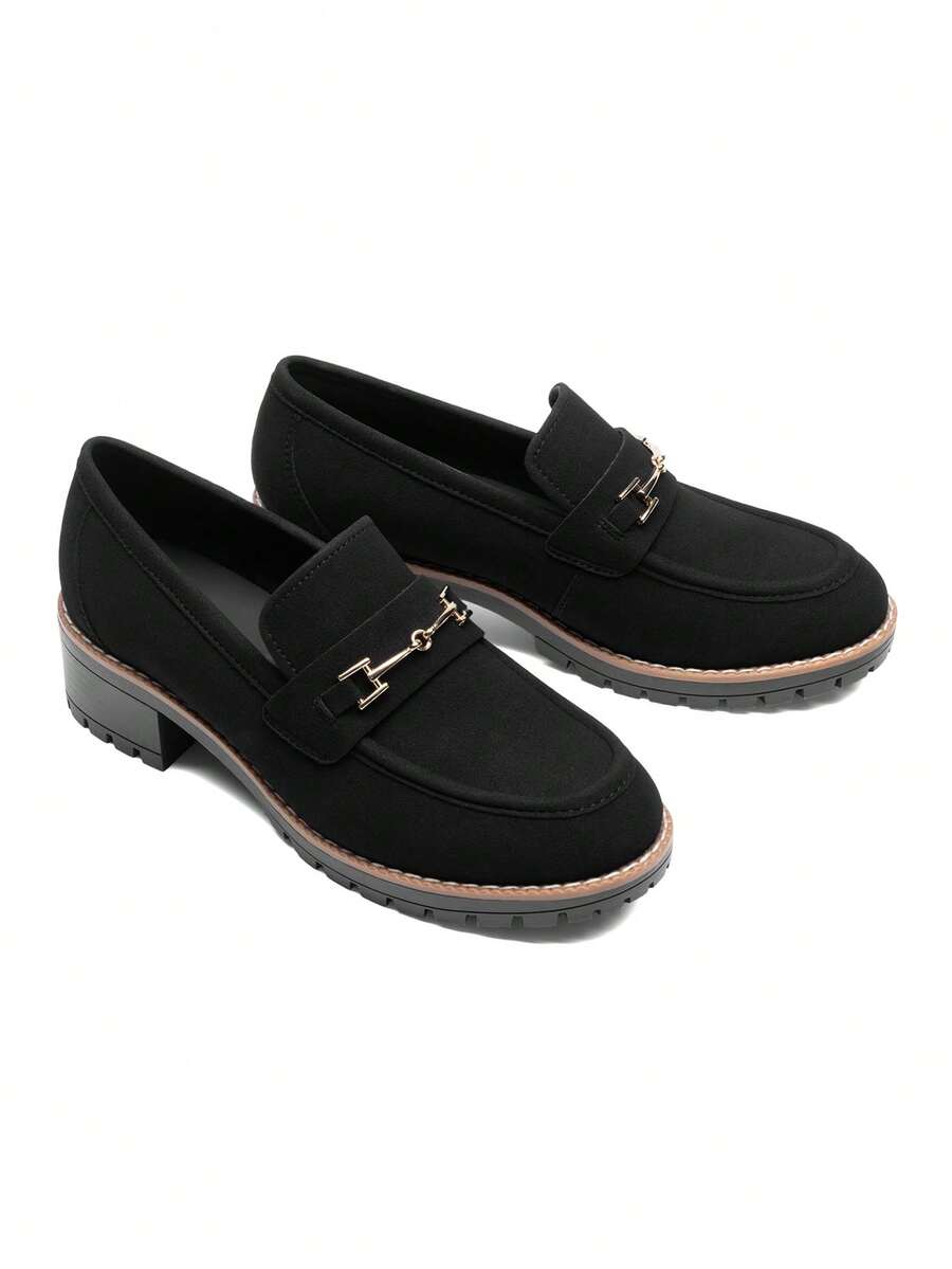 Women's Loafers Shoes Slip-On Chunky Platform Comfortable Dressy Business Casual Loafers - Đen/da lộn - Xem 1