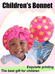 1 Stück Kinderbonnet mit zwei elastischen Bändern, bedruckter Seiden-Satin modischer Schlafmütze, lässig und bequem, atmungsaktiv und weich - Verschiedenfarbig - Übersicht 6