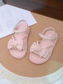 幼儿时尚休闲珍珠装饰公主凉鞋，时尚优雅，柔软舒适，适合春夏穿着 - 粉色 - 查看 3
