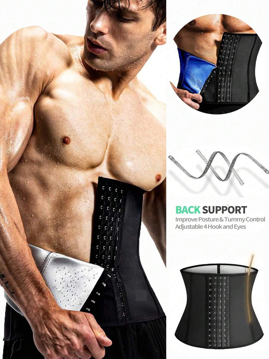 1pc New Outdoor Sports Fitness Yoga Pilates Body Shaping Waist Belt, Men's Waist Support Belt, 4-Row Hook & Eye Waist Cincher, Sauna Waist Belt, Sealed Waist Protection Belt - Multicolor - View 1