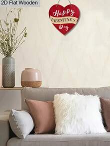 1pc Heart-Shaped Valentine'S Day Wooden Pendant, 2D Flat "Happy Valentine'S Day" Design Hanging Decoration, Valentine'S Day Romantic Gift, Suitable For Home, Party, Wall, Door, Cafe Decoration - Multicolor - View 7