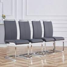 Cadeira Cantilever, Estrutura Metálica Cromada, Capacidade De Carga Até 120 Kg, Estofada Com Revestimento, Cinza (Conjunto De 4) - Cinza - Ver 1