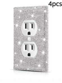 墙板插座盖，电源插座插头盖，标准尺寸 4.50 英寸 X 2.76 英寸，银色水钻闪亮装饰灯开关盖板，适用于卧室配件家居装饰、贴纸、墙贴花、乙烯基贴花，用于家居装饰、春季装饰物品，让您的家焕然一新，拉玛装饰贴纸礼物生日毕业 - 銀色 - 查看 11
