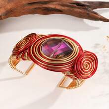 1pc Handmade Exaggerated Aluminum Wire Woven Artificial Crystal Bohemian Middle Eastern Style Bracelet, Suitable For Parties And Vacations