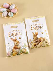 10/20/50 حقيبة هدايا ذهبية بشكل أرنب عيد الفصح، أكياس حفلات بنمط أرنب كرتوني وزهري مع مقابض، ديكور عطلة ريفي، ديكور منزلي لعيد الفصح 2026، تغليف هدايا موسم الربيع/الصيف، أكياس تسوق للبيع بالتجزئة - متعدد الألوان - مشاهدة 6