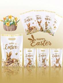 10/20/50 حقيبة هدايا ذهبية بشكل أرنب عيد الفصح، أكياس حفلات بنمط أرنب كرتوني وزهري مع مقابض، ديكور عطلة ريفي، ديكور منزلي لعيد الفصح 2026، تغليف هدايا موسم الربيع/الصيف، أكياس تسوق للبيع بالتجزئة - متعدد الألوان - مشاهدة 11