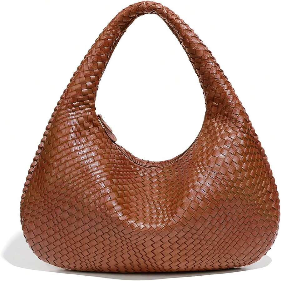 Bolso Mano Trenzado de Mujer, Bolso de Hombro Tela con Asa Superior, Bolsa Tela de Piel para Mujer, Bolsos para las Axilas de Mujer, Regalos de Navidad - gris - Ver 1