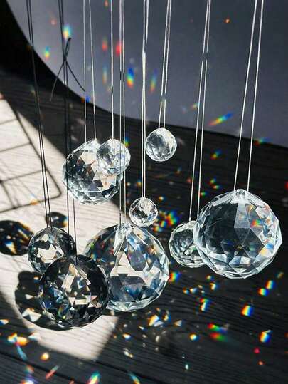 12pcs Crystal Sunshine Catchers Pendant, Acrylic Crystal Pendant Window Decor Hanging Ornament, Home Decor, Room Decor, Indoor Window Sunshine Catcher With Crystal Beads And Rainbow Prism Ball Pendant, Crystal Sunshine Catcher Window Hanging, Rainbow Maker Light Catcher Summer Decor, Home Decor, Room Decor, Christmas Decoration, Home Living Christmas, Christmas Balls, Christmas Tree Ornaments, Christmas Room Decor