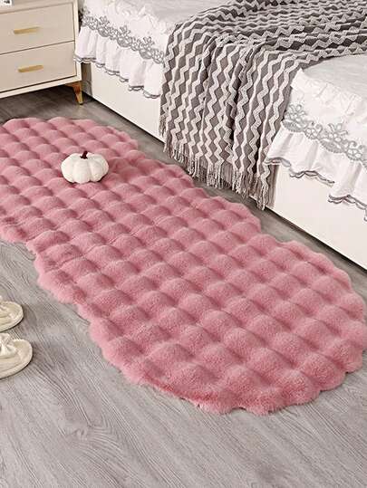 1pc Soft Fur Mat Pink Waves Area Rug, Comfortable For Bedroom, Living Room, Study, Office, Entryway, Room Decor As Floor Mat, Plush Bedroom Rugs, Washable & Non-Slip, Cute Rug - Indoor All-Season Home Decor, Ideal For Indoor Use, Luxurious Simple Living Room Rug, Irregular Shape, Bedroom Rugs, Bedside Rug, Bathroom Rug, Decorative Rug, Pink Faux Fur Rug, Door Mats, Bedroom Decor, House Decor, Autumn And Winter Decor, Room Decorations