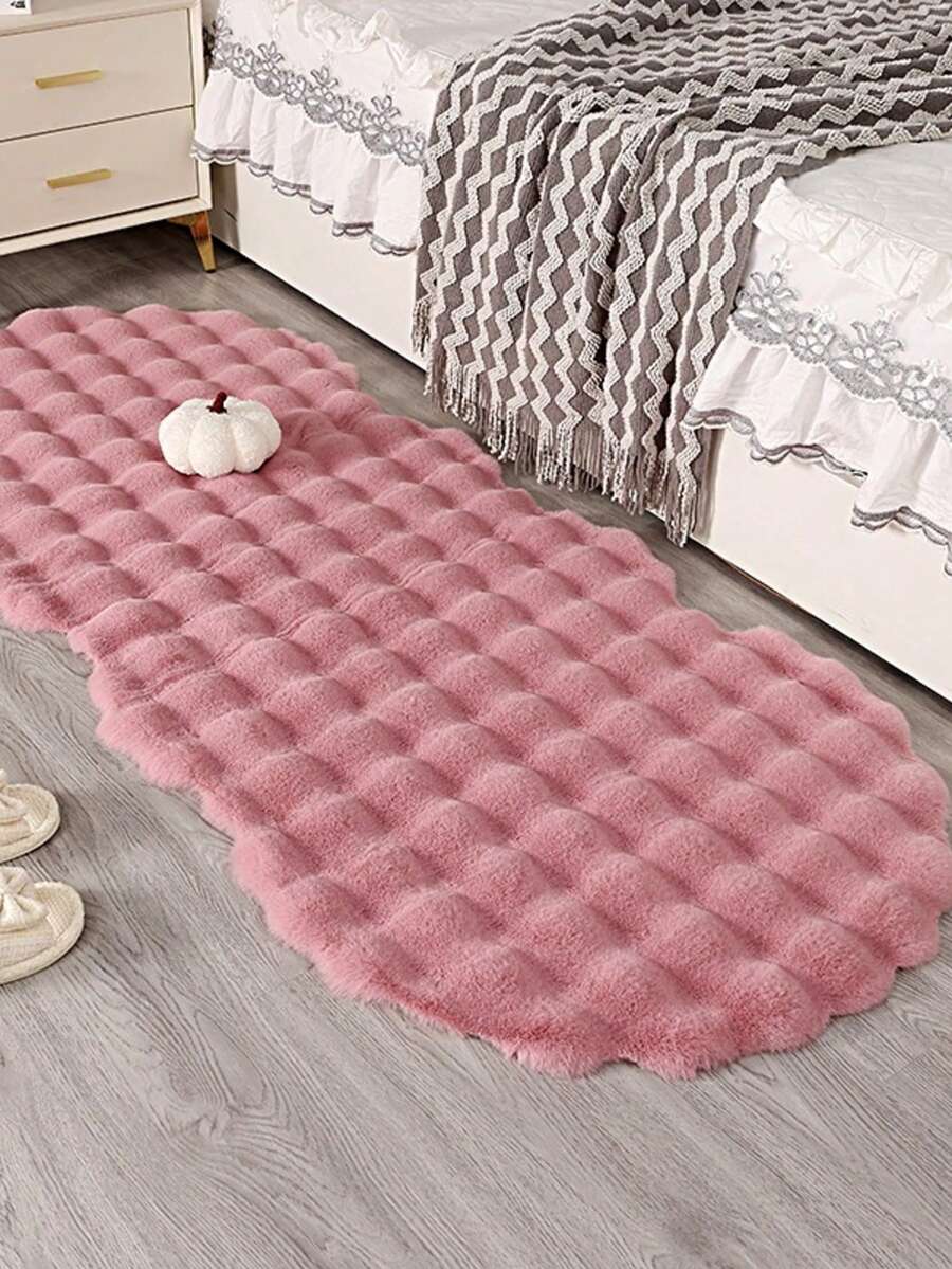 1pc Soft Plush Pink Wavy Carpet, Comfortable For Bedroom, Living Room, Study, Office, Foyer, Can Be Used As Rug To Create A Cozy Bedroom Ambiance - Pink - View 1