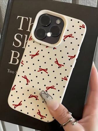 Polka Dot & Red Bow Phone Case - Featuring Playful Black Dot Pattern, Vibrant Red Ribbon Accents, Cream Matte Finish, Slim Shockproof Frame, Retro Cute Aesthetic, Ideal For Sweet Style Fans & Dainty Daily Accessory Seekers,Compatible With IPhone17,17pro,17pro Max,16,16plus,16pro Max,16e,16pro,15