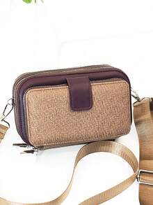 New Multifunctional Large Capacity Double Zipper Phone Wallet Fashion Minimalist Soft Pattern Casual Vacation Date Messenger Bag - Brown - View 6