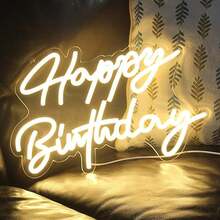 1pc Happy Birthday LED Neon Light With Crown, Wall Decor Neon Light, USB Powered, Dimmable Brightness, Suitable For Bar, Bedroom, Birthday, Party, Art Decor, Living Room - 暖白 - 查看 2