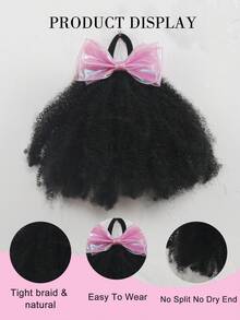 1pc/ Pack Shiny Bow Clip And Go Afro Kinky Marley Ponytail With Elastic Band Girls Kids Ponytail - Black - View 4