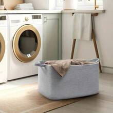 OYHOMO Large Woven Rope Laundry Basket Modern Storage Basket For Laundry, Toys, Clothes, Blankets Or Home Decor - 18.9x13.4x11 Inches - Soft Material, Large Capacity, And Multifunctional - Multicolor - View 8