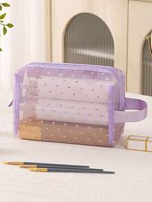 Borsa cosmetica in rete traspirante a motivo a cuore, borsa organizer trasparente portatile, borsa portaoggetti per trucchi di grande capacità e multifunzionale, borsa, borsa per trucchi, elemento essenziale da viaggio - Multicolore - Visualizzare 8